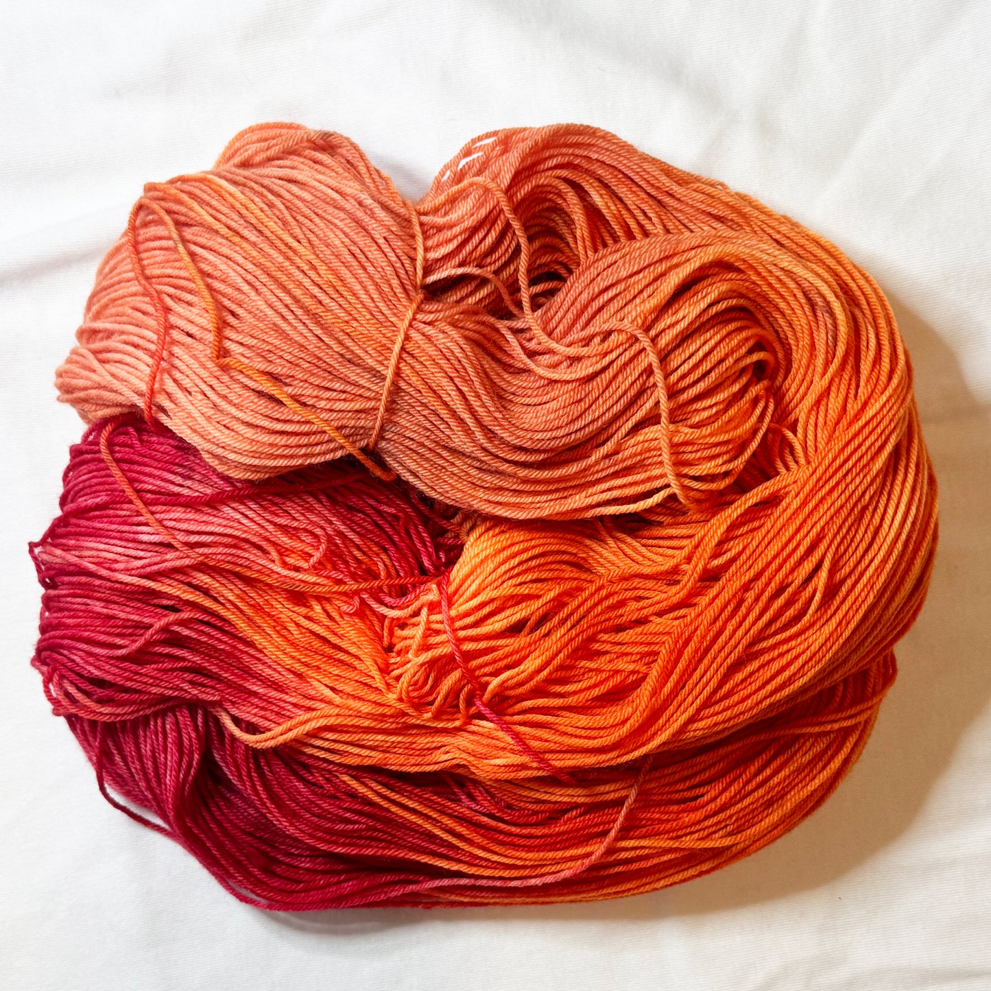 hand dyed in oranges and reds