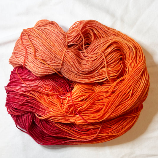 hand dyed in oranges and reds
