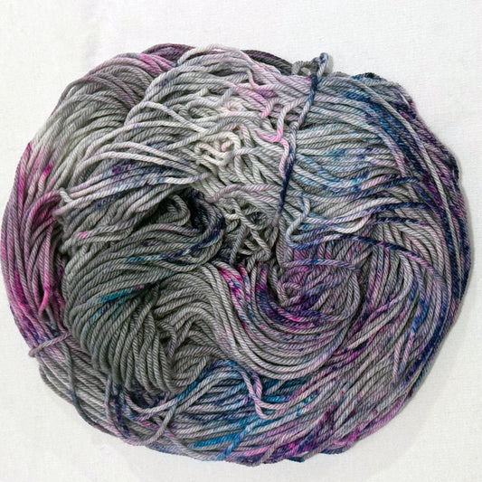 Speckles in Shadows yarn in grey with colorful speckles